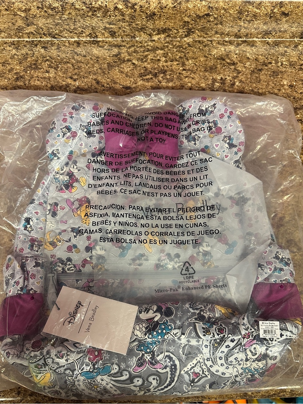 Vera Bradley Kids Minnie Mouse Gray & Magenta Hoodie Backpack